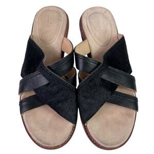 Clark Sandals Women's Size 8.5 Black Leather Upper Cow-Fur